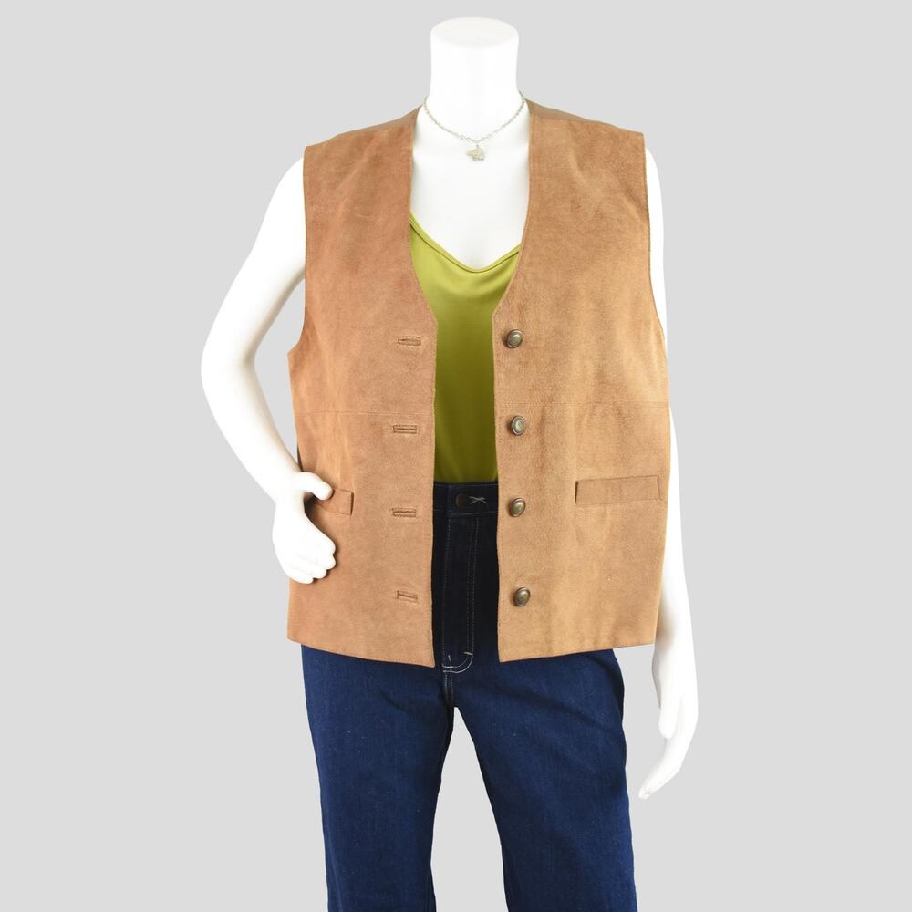 Vintage Genuine Brown Suede Leather Vest, Sag Harbor, Women's Large